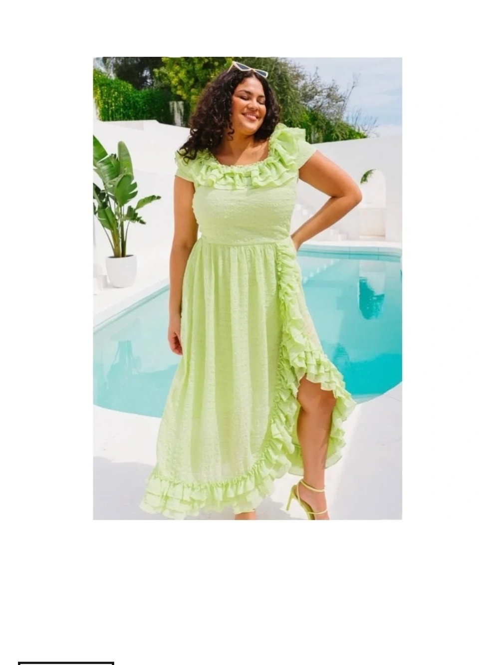 Ivy City Co Lime Green Ruffle-Trim High-Low Maxi Dress